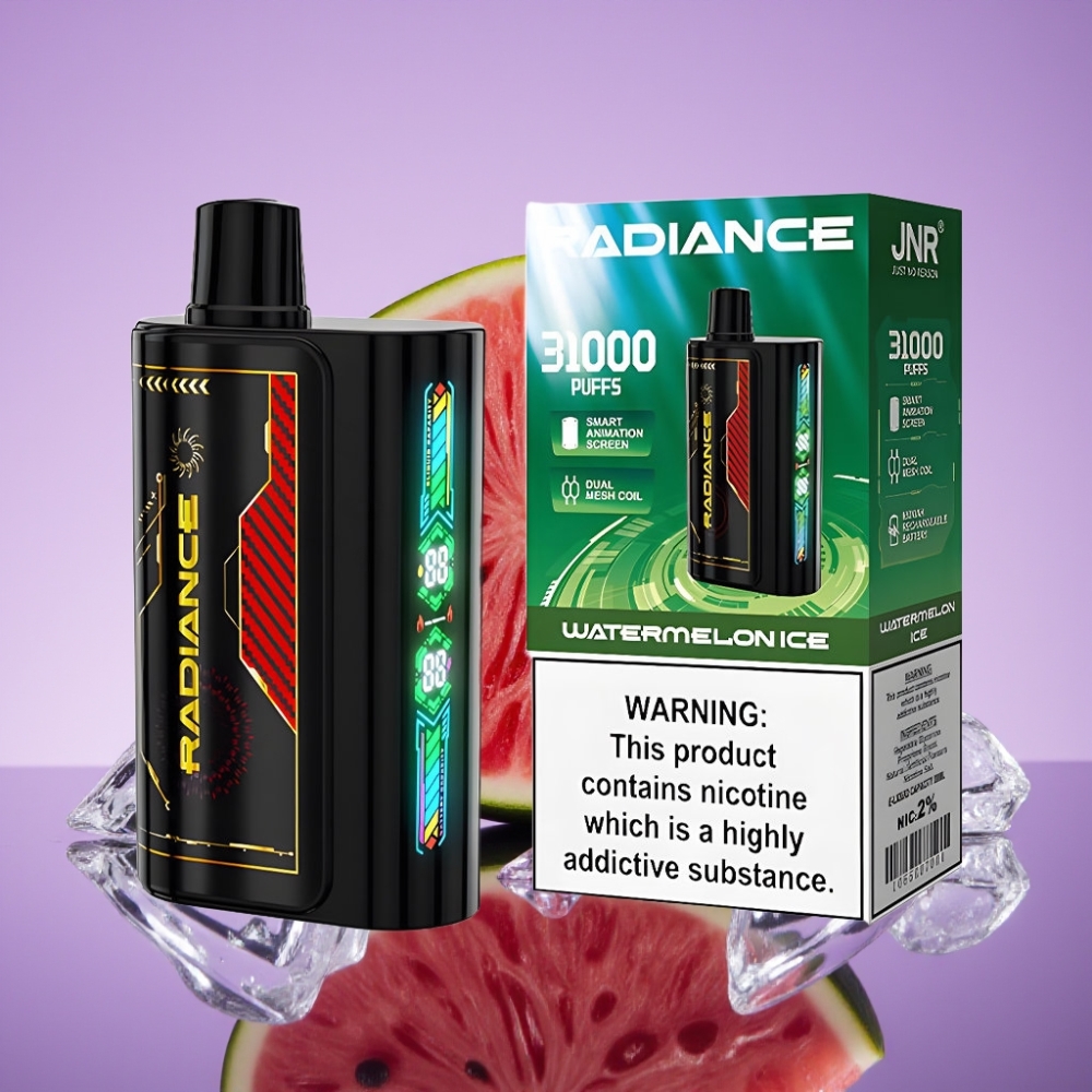 JNR Radiance 31000 Puffs Disposable Vape بطيخ مثلج - 28مل، شاشة ذكية، بطارية 950 مللي أمبير