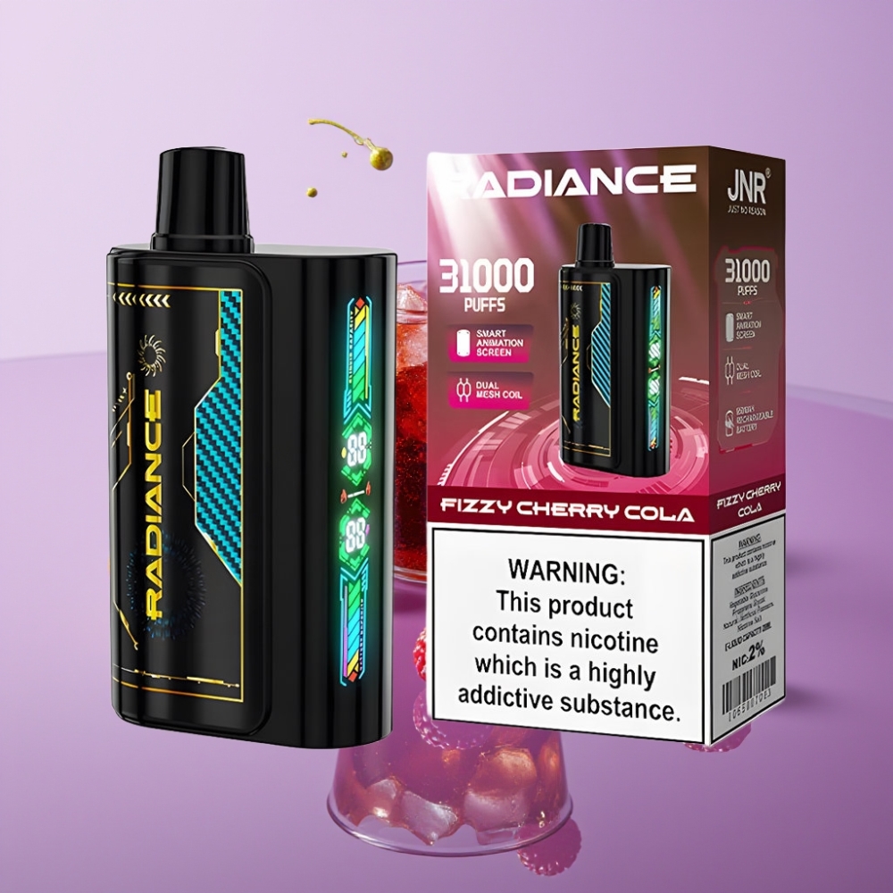 JNR Radiance 31000 نفخة - شيشة إلكترونية بنكهة الكرز الغازي والكولا - 28مل، بطارية 950 مللي أمبير، شاشة ذكية