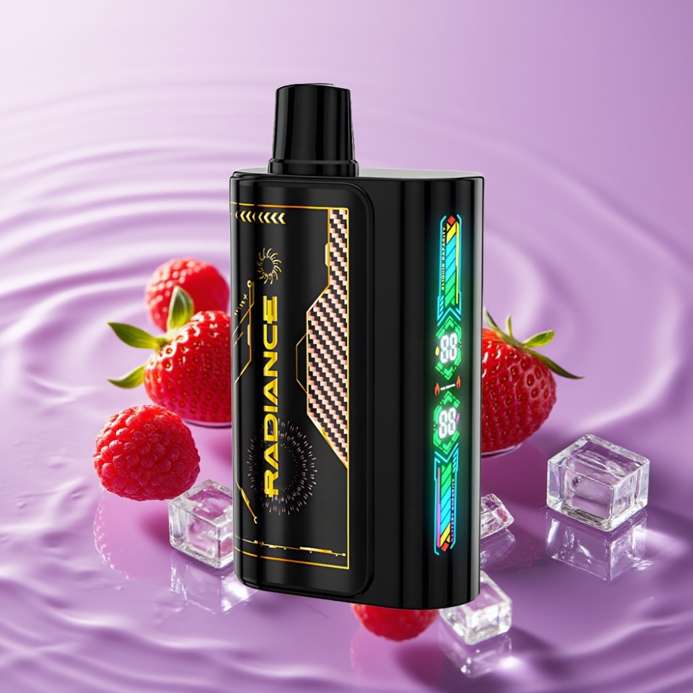 JNR Radiance 31000 نفخة جهاز تبخير قابل للتخلص منه – فراولة توت أحمر كرز مثلج، 28مل، شاشة ذكية، بطارية 950 مللي أمبير