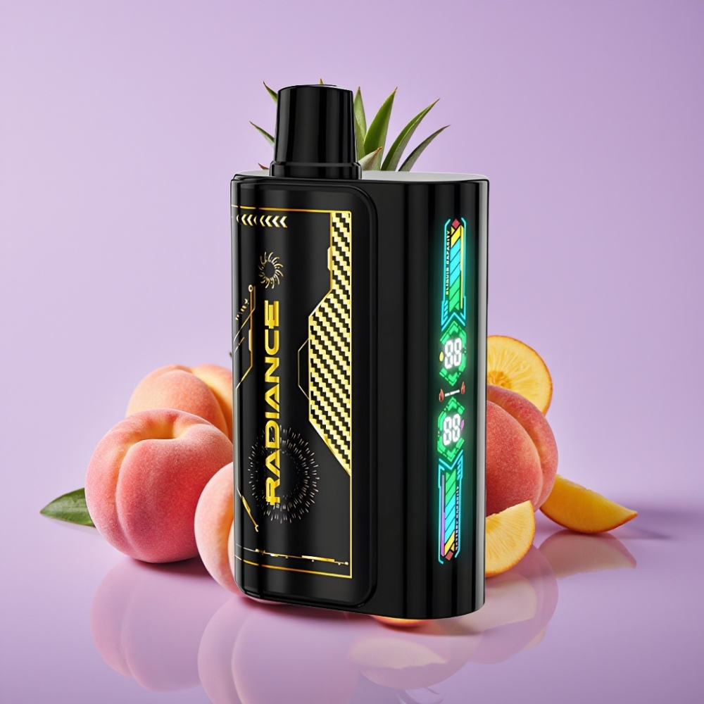 JNR Radiance 31000 نفخة جهاز تبخير قابل للرمي بنكهة الخوخ والمانجو والأناناس - 28مل، شاشة ذكية، بطارية 950 مللي أمبير