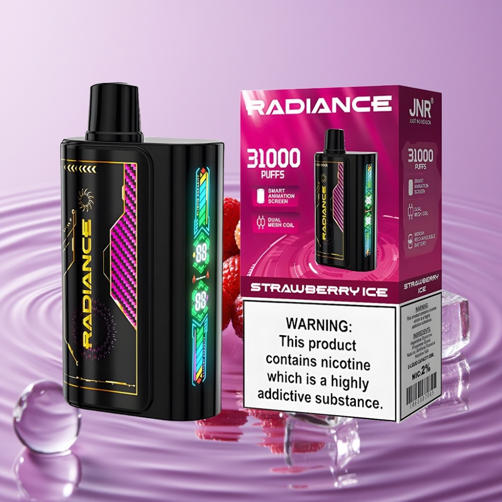 JNR Radiance 31000 نفخة فايب قابل للتصريف بنكهة الفراولة آيس - 28مل، شاشة ذكية، بطارية 950 مللي أمبير