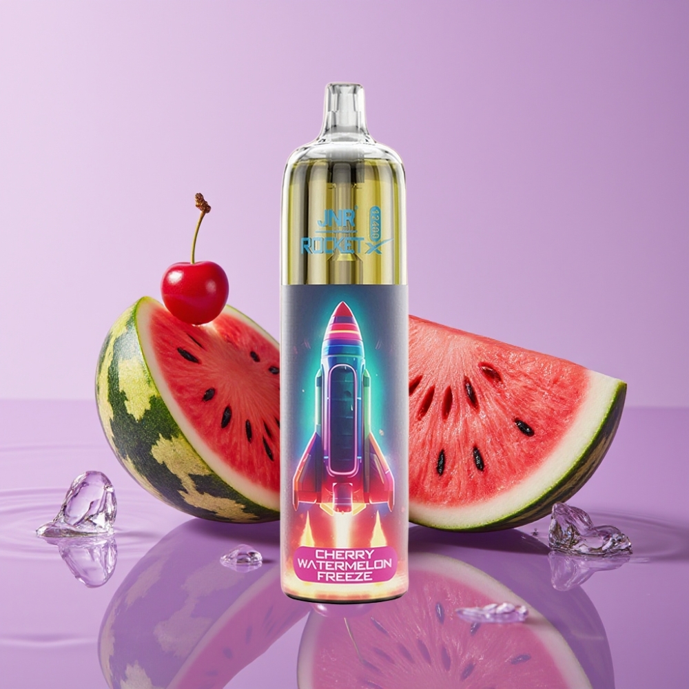 JNR Rocket-X 12400 نفث علبة إلكترونية لمرة واحدة بنكهة الكرز والبطيخ المجمد - 25 مل، شحن Type-C، 850 مللي أمبير