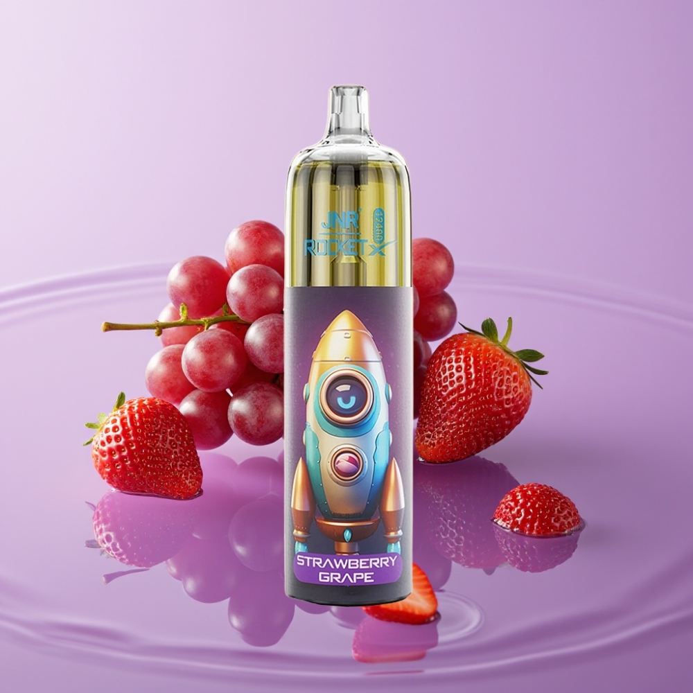 JNR Rocket-X 12400 نَفَثات شيشة إلكترونية فراولة عنب - تدفق هواء قابل للتعديل، 850 مللي أمبير، شحن نوع-C