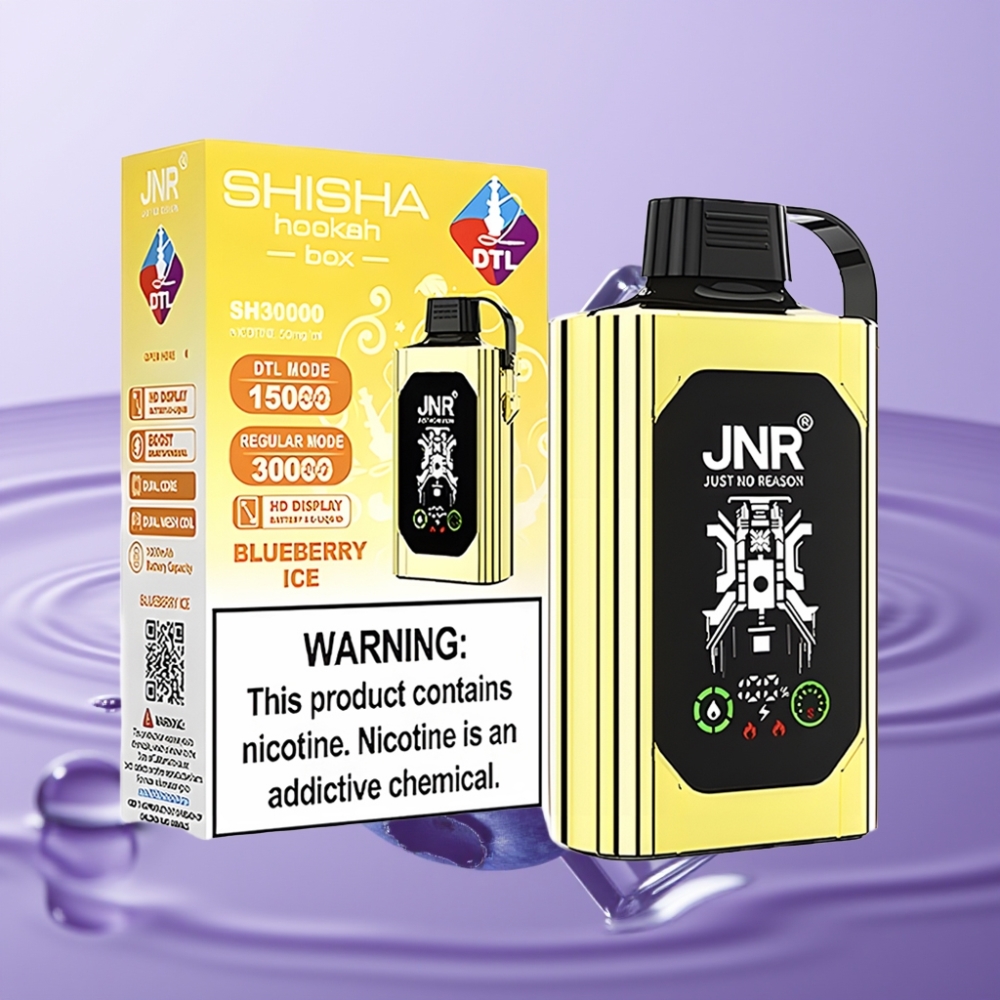 JNR Shisha Hookah Box 20500 Puffs - بلو آيس توت، شاشة HD، 1000mAh، شحن Type-C