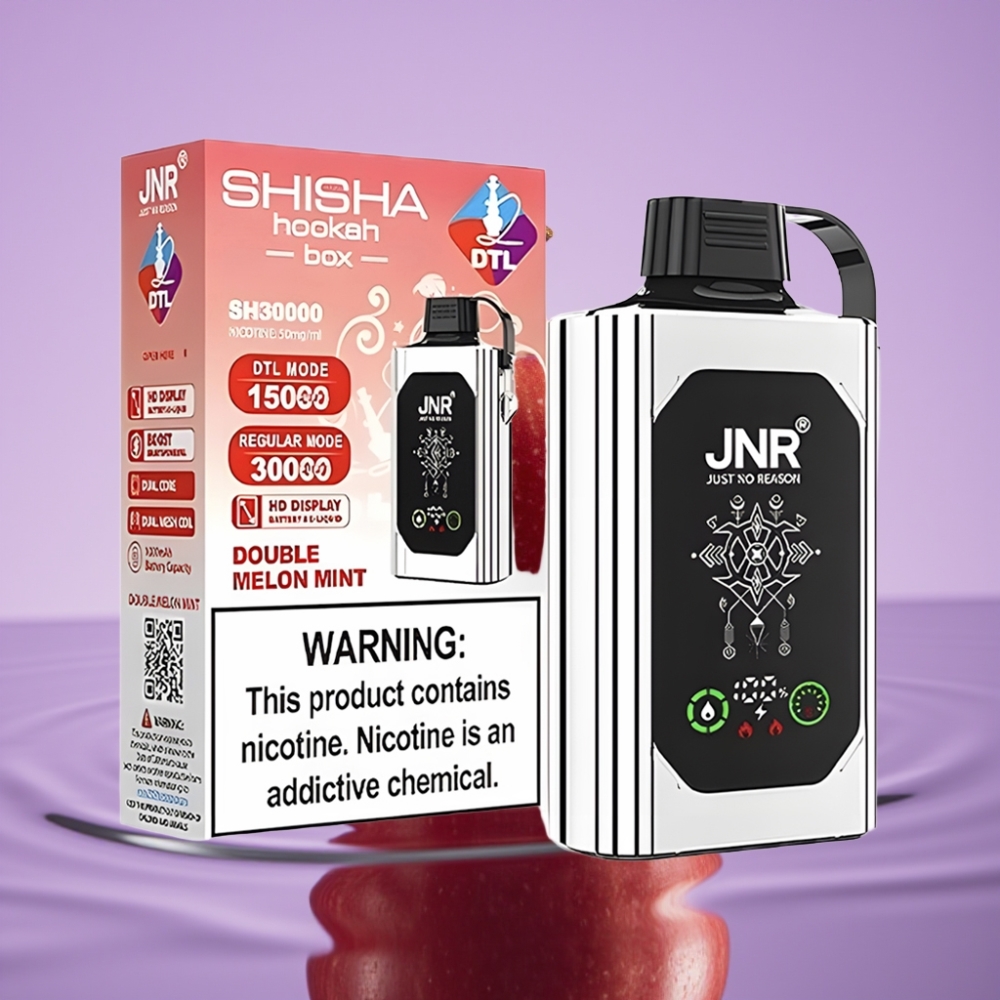 JNR Shisha Hookah Box 20500 Puffs - تفاحتين، شاشة HD، 1000mAh، شحن Type-C