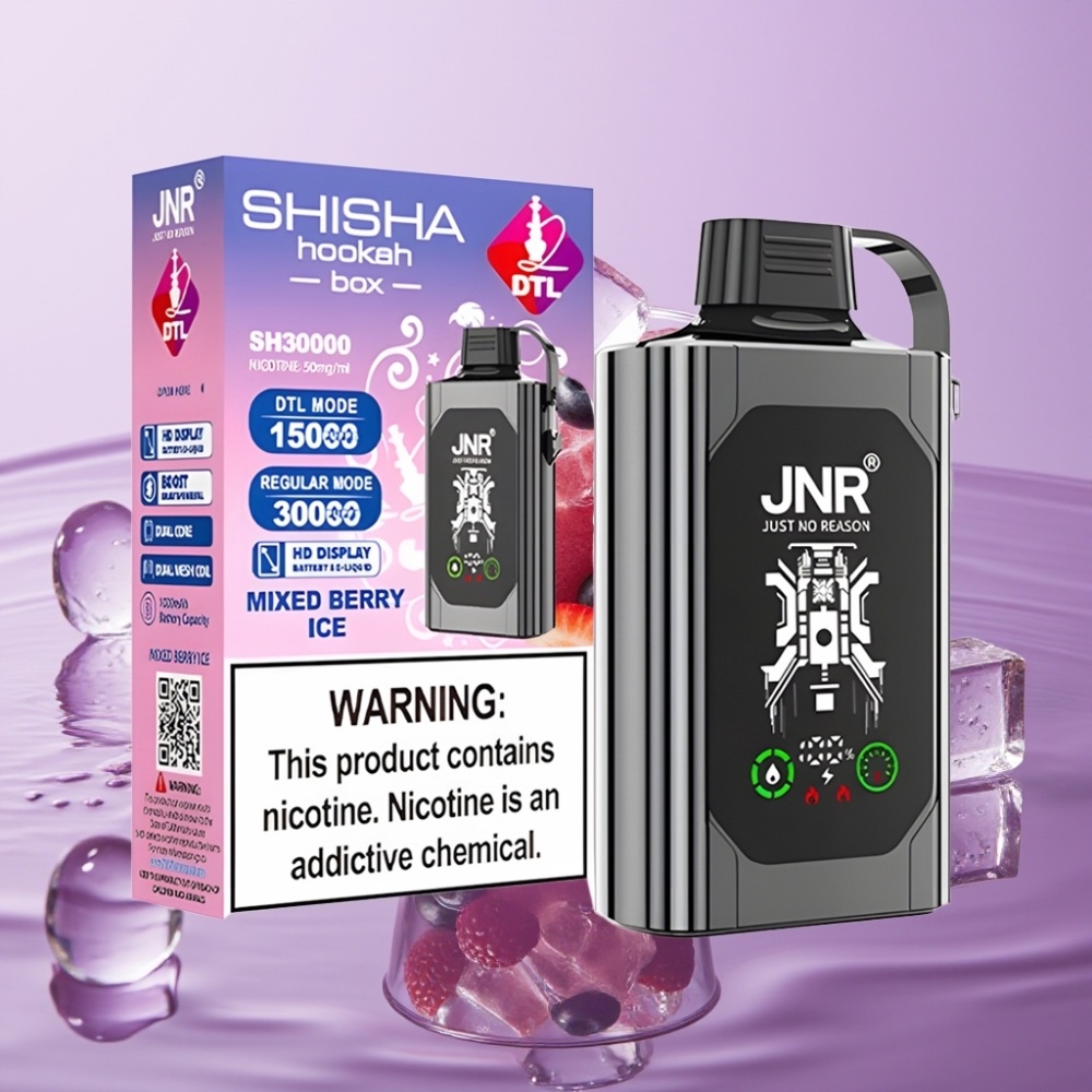 JNR Shisha Hookah Box 20500 Puffs عرض عالي الدقة - سعة البطارية 1000 مللي أمبير - توت متبلد الثلج
