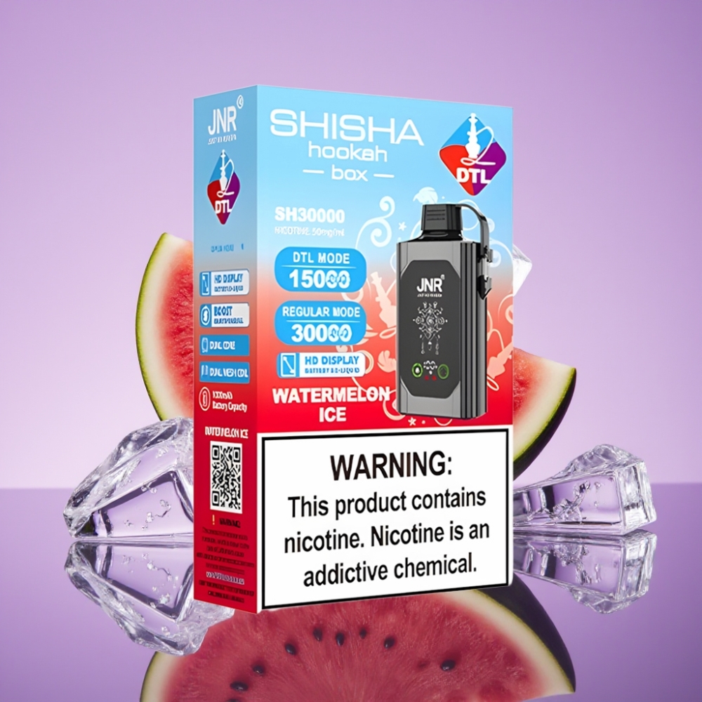 JNR Shisha Hookah Box 20500 نفحة - بطارية 1000 مللي أمبير شاشة عالية الدقة بنكهة البطيخ المثلج