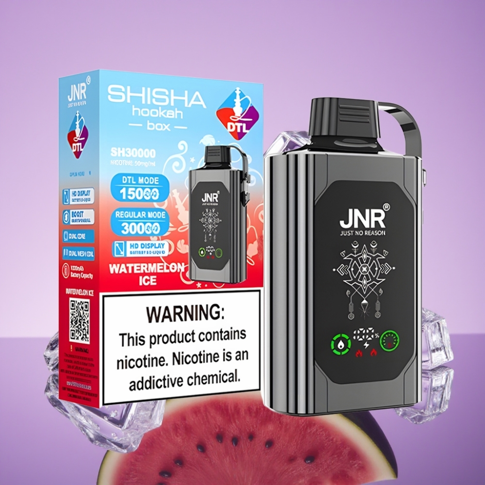JNR Shisha Hookah Box 20500 نفحة - بطارية 1000 مللي أمبير شاشة عالية الدقة بنكهة البطيخ المثلج