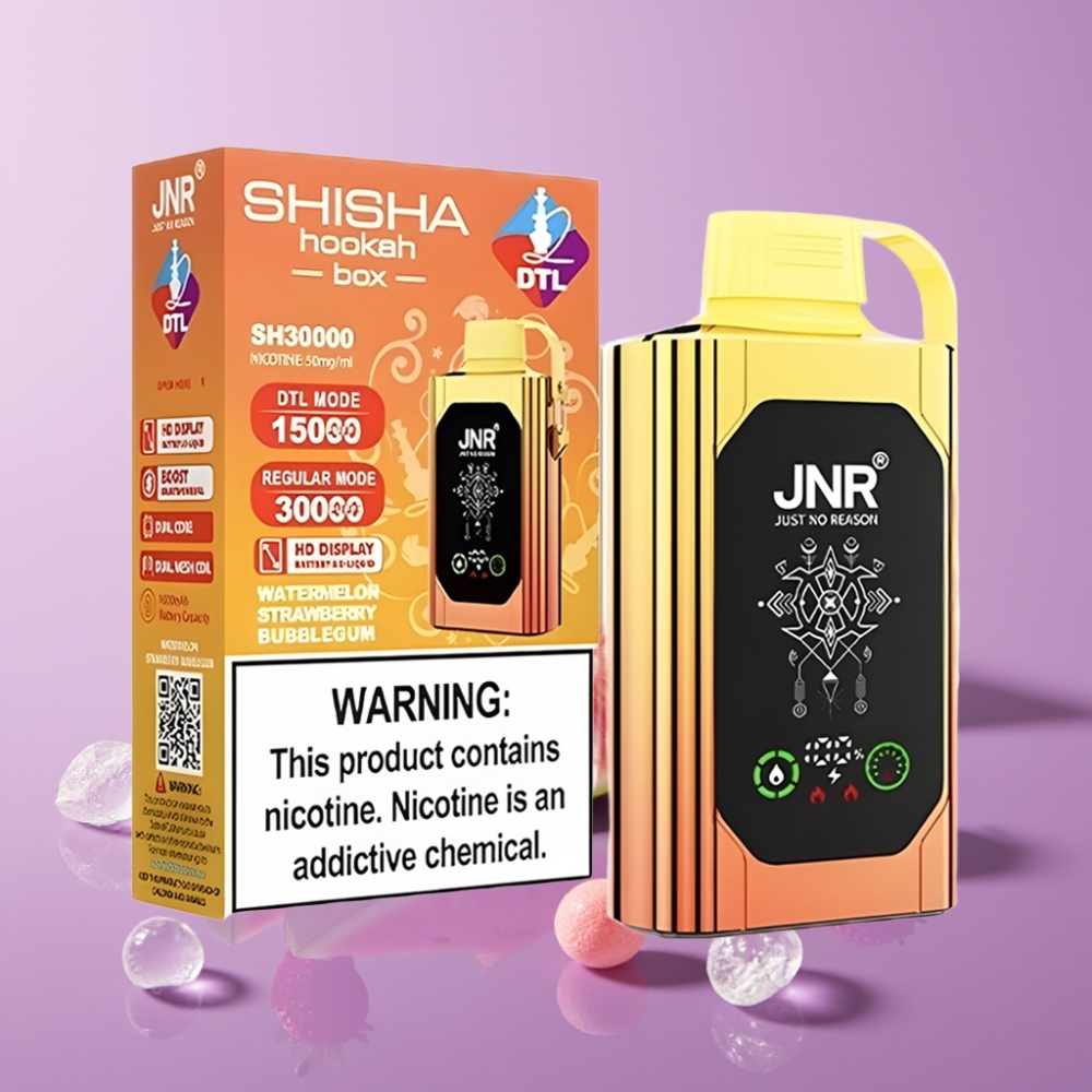 JNR Shisha Hookah Box 20500 نفخة - شاشة HD، 25مل سائل، شحن Type-C، بطارية 1000مللي أمبير - بطيخ فراولة علكة