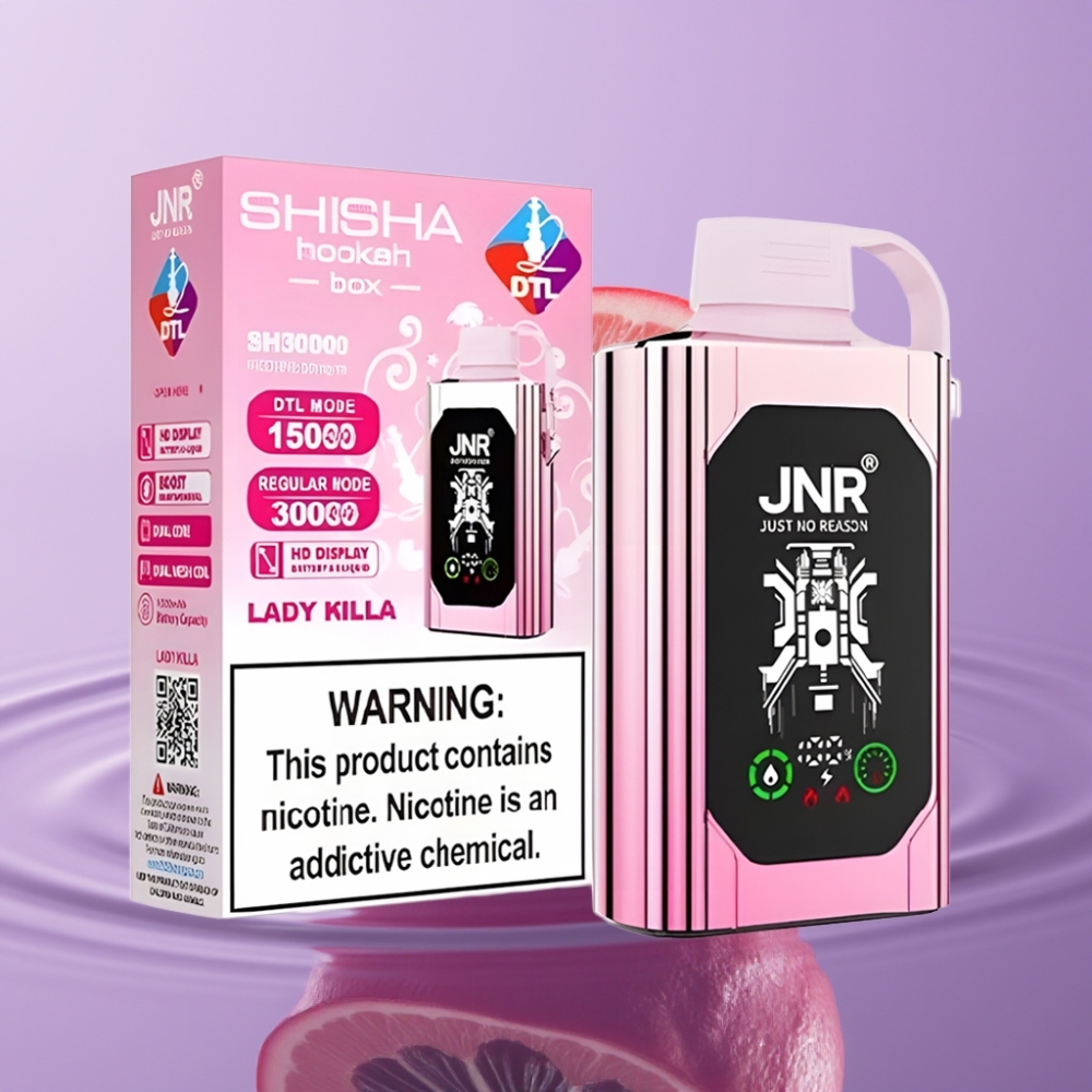 JNR Shisha Hookah Box 20500 نفخة - شاشة HD، 25مل، نوع-C، نكهة ليدي كيلا