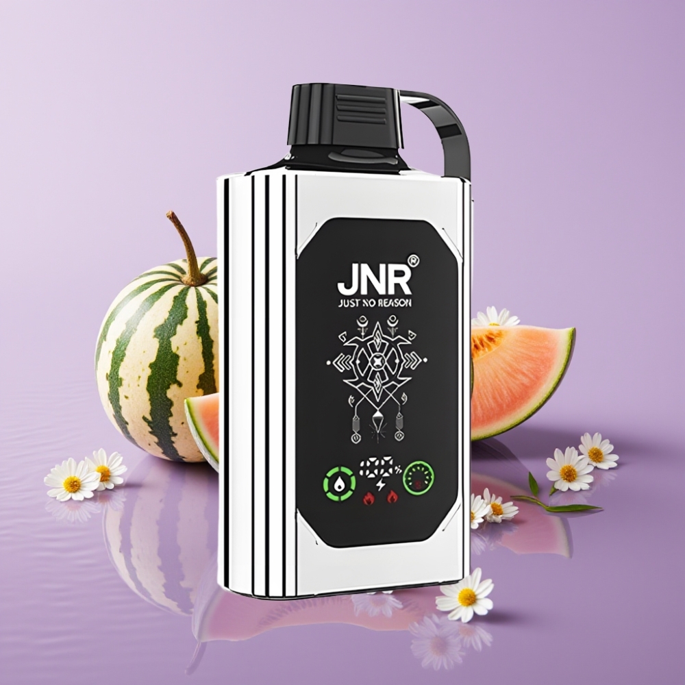 JNR Shisha Hookah Box 20500 نفخة - شاشة عالية الدقة، سعة 25مل، شحن سريع Type-C، نكهة البطيخ المزدوج بالنعناع