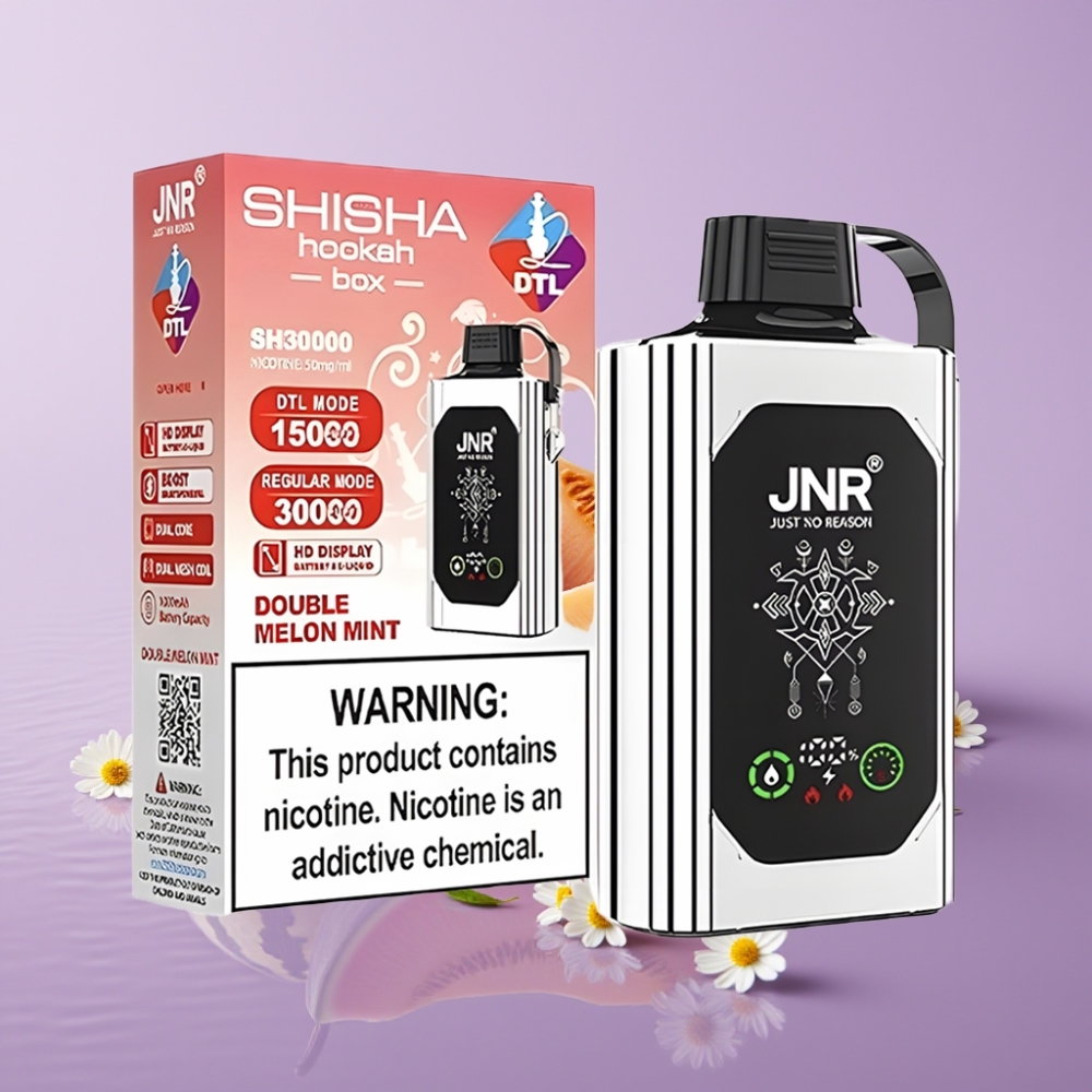 JNR Shisha Hookah Box 20500 نفخة - شاشة عالية الدقة، سعة 25مل، شحن سريع Type-C، نكهة البطيخ المزدوج بالنعناع