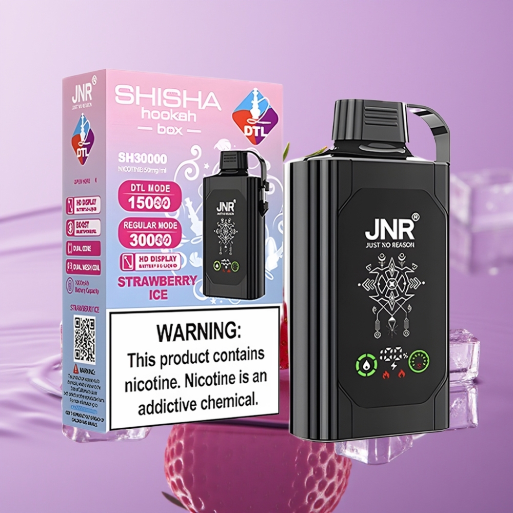 JNR Shisha Hookah Box 20500 نفخة - فراولة آيس، شاشة HD، 25مل، شحن سريع Type-C