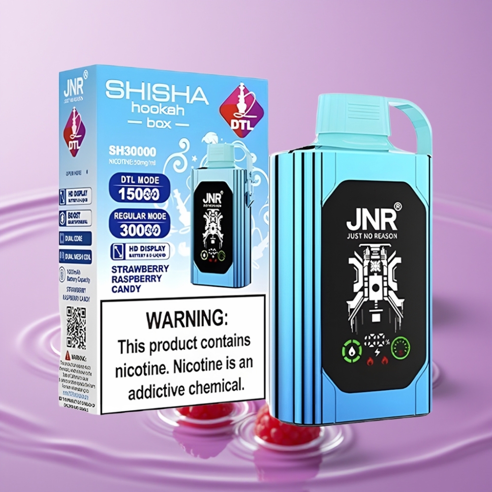 JNR Shisha Hookah Box 20500 نفخة - فراولة توت حلوى، شاشة HD، 25مل، شحن Type-C