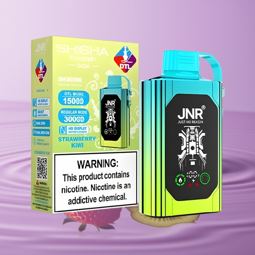 JNR Shisha Hookah Box 20500 نفخة - فراولة كيوي، شاشة HD، 1000 مللي أمبير، نوع-C