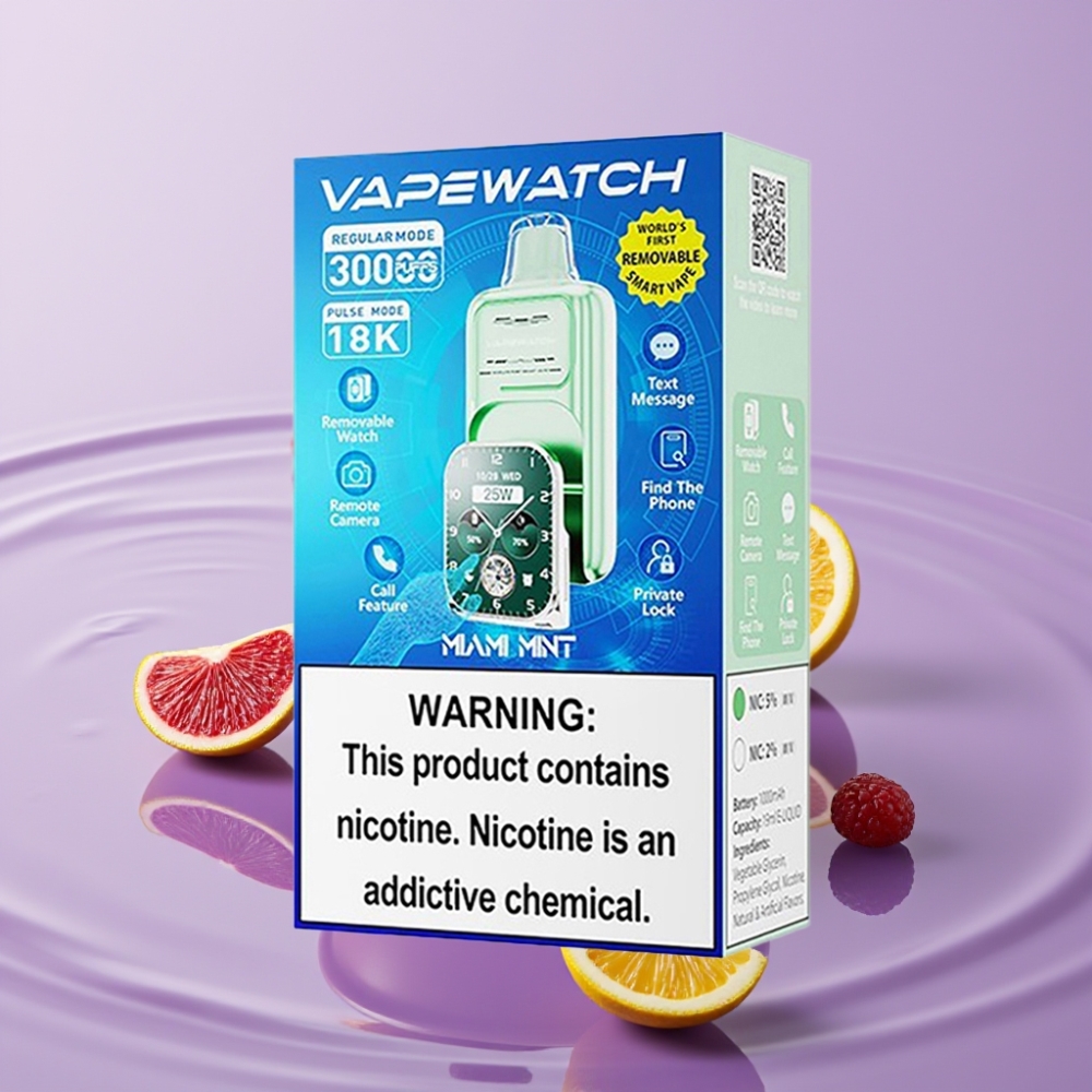 JNR VapeWatch 30000 Puffs - 1000mAh، 19mL، 5 نيكوتين، نعناع ميامي