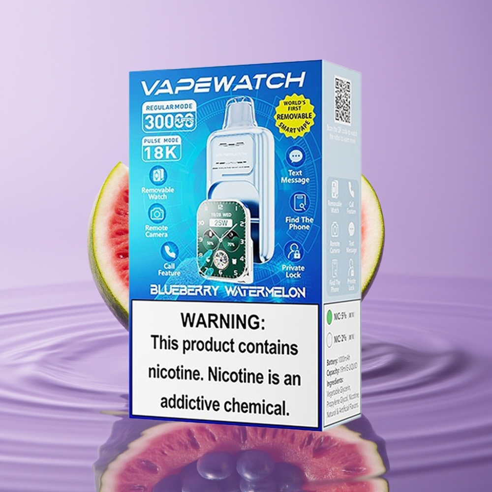 JNR VapeWatch 30000 Puffs - 30000 نفخة، 19مل، بطارية 1000mAh، بنكهة البطيخ والتوت الأزرق