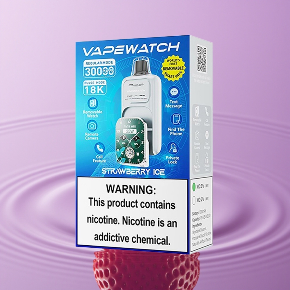 JNR VapeWatch 30000 Puffs - فراولة آيس - 19مل/1000مللي أمبير/نوع سي