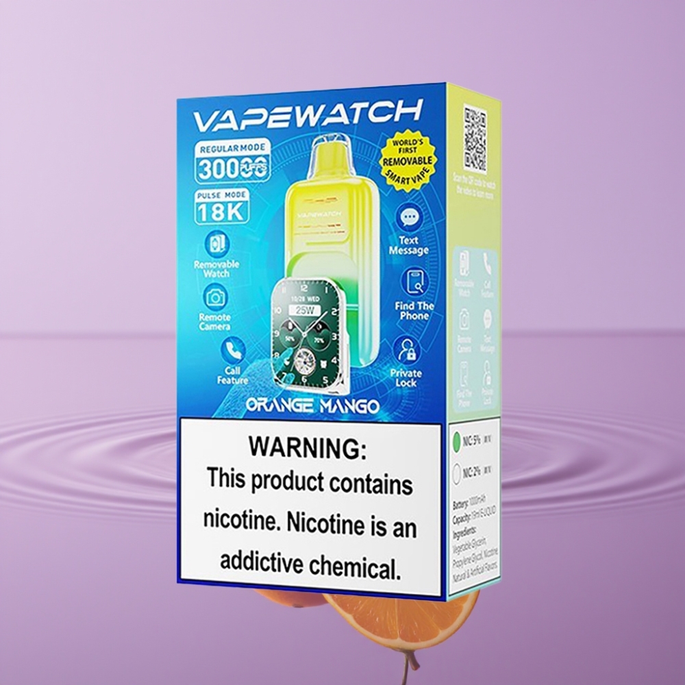 JNR VapeWatch 30000 Puffs برتقال مانجو - 19مل، 5 نيكوتين، شاحن Type-C