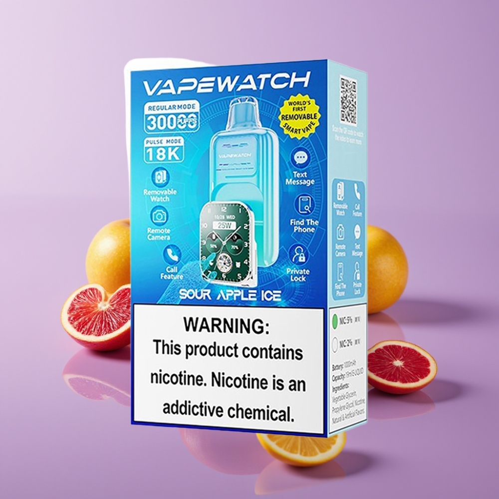 JNR VapeWatch 30000 Puffs تفاح حامض مثلج - 30000 نفخة، 19مل، 5 نيكوتين