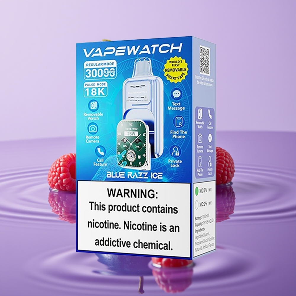 JNR VapeWatch 30000 نَفَث - بلو راز آيس، 19مل، 1000مللي أمبير، شحن نوع-C