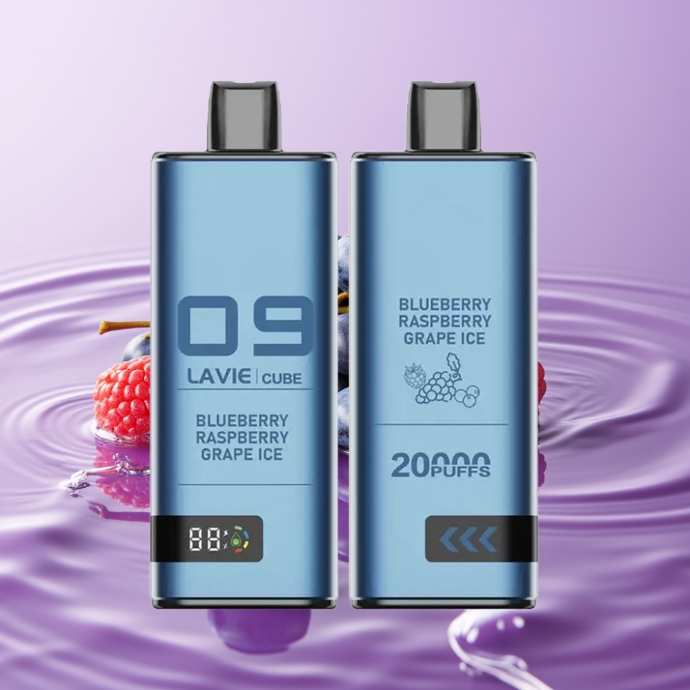 Lavie Cube 20000 نفث جهاز تبخير استهلاكي - توت أزرق، توت عُلّيق، عنب مثلج، 28مل، 5 نيكوتين