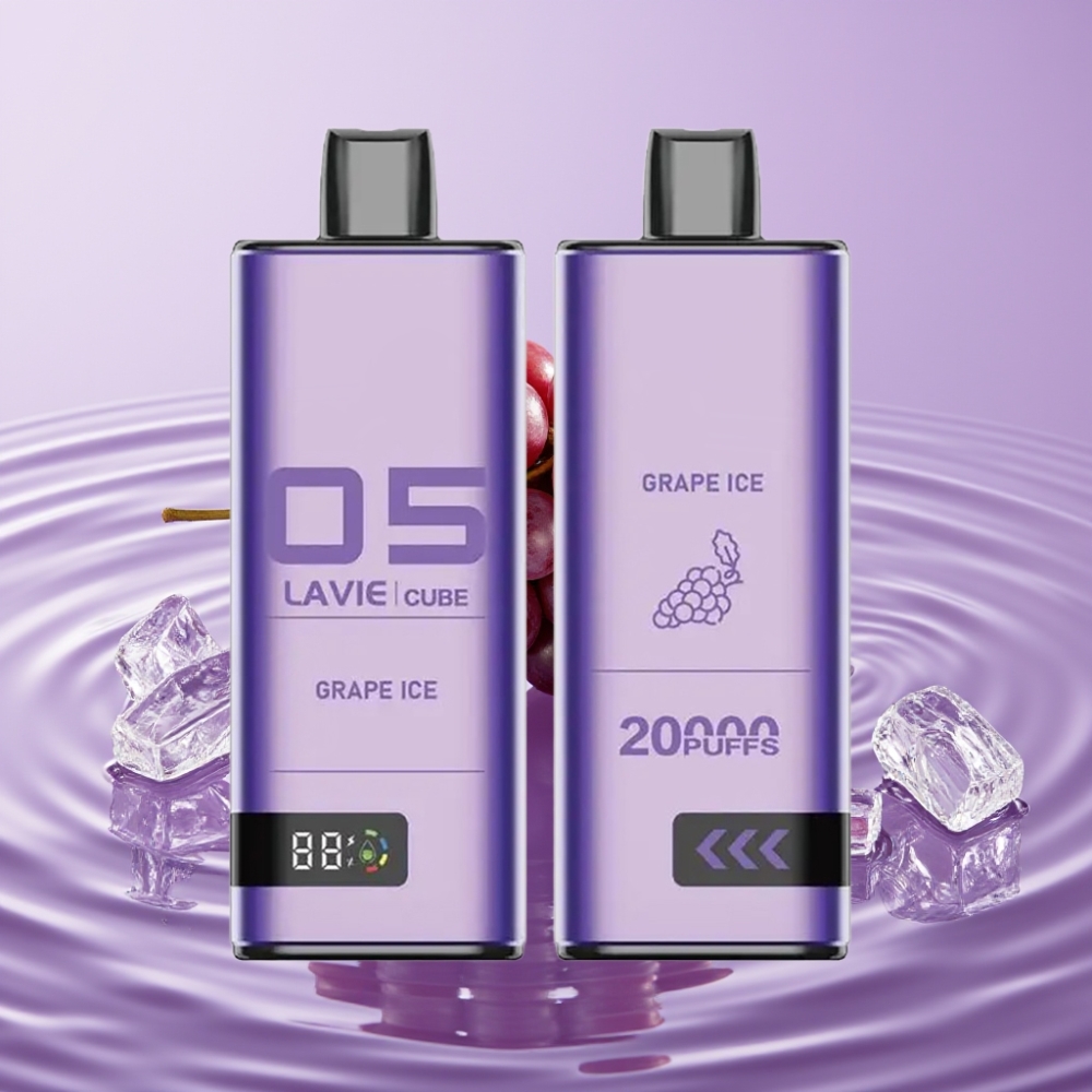 Lavie Cube 20000 نفث جهاز تبخير لمرة واحدة بنكهة عنب مثلج - 28مل، 5 نيكوتين، شحن Type-C