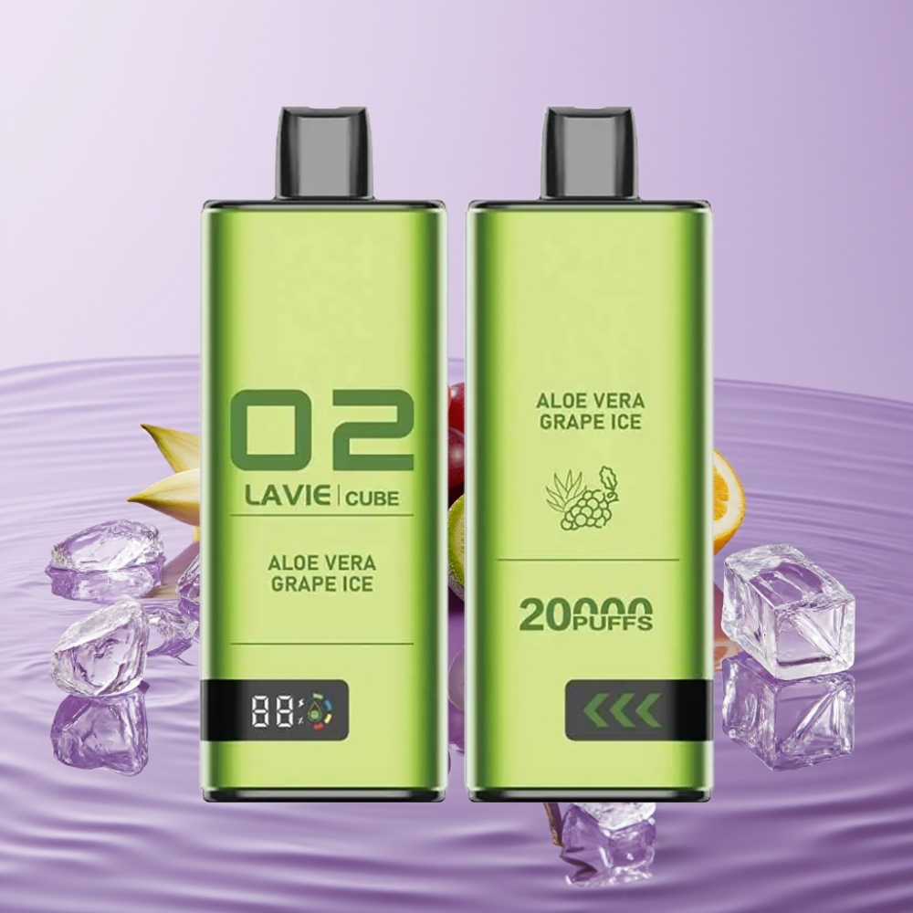 Lavie Cube 20000 نفخة سيجارة إلكترونية بنكهة الألوفيرا والعنب المثلج - 28مل، 5 نيكوتين، شحن Type-C