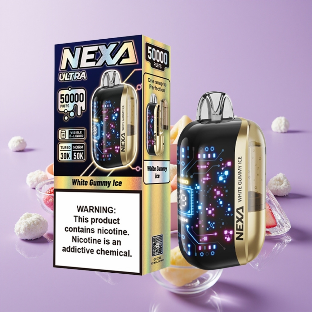 NEXA Ultra 50K سجارة إلكترونية ذات استخدام لمرة واحدة بنكهة حلوى الجيلي البيضاء الثلجية - 20مل، 50000 نفخة، 5 نيكوتين