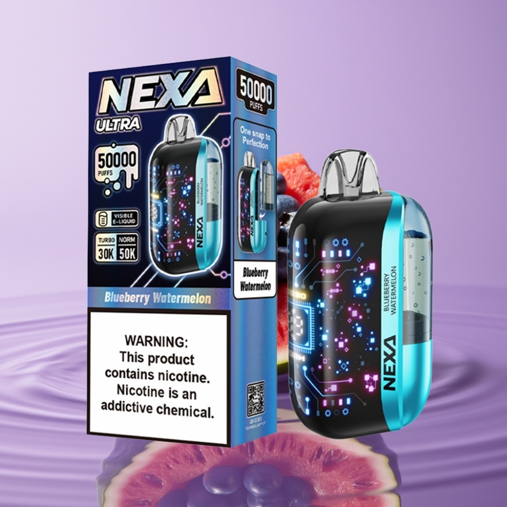 NEXA Ultra 50K سيجارة إلكترونية ذات استخدام لمرة واحدة بنكهة البطيخ والعنب البري، 20مل، 50000 نفخة، شاشة منحنية