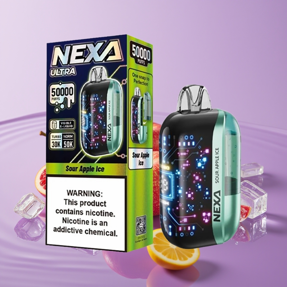 NEXA Ultra 50K سيجارة إلكترونية ذات استخدام لمرة واحدة بنكهة التفاح المثلج الحامض - 20مل، 50000 نفخة، 5 نيكوتين