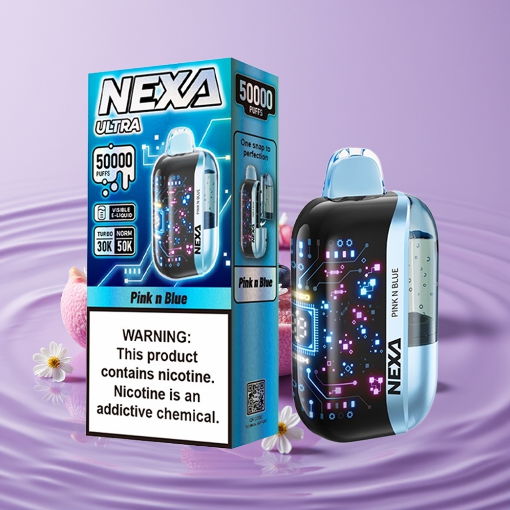 NEXA Ultra 50K فايب قابل للتصريف - وردي وأزرق، 20مل، 50000 نفخة، شاشة منحنية