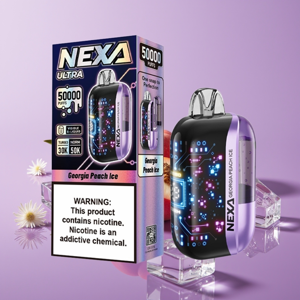 NEXA Ultra 50K فوّارة قابلة للاستعمال مرة واحدة - خوخ جورجيا مثلج، 20مل، 5 نيكوتين، 50000 نفخة