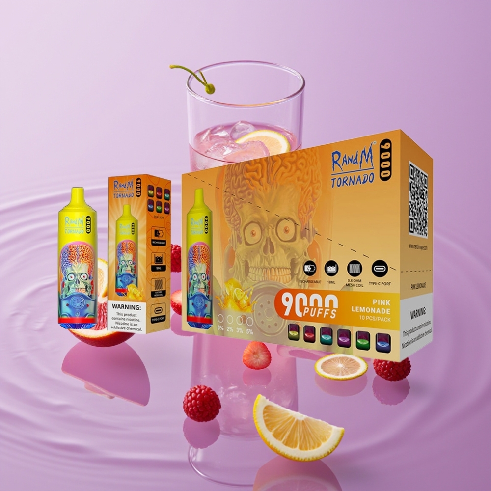 RandM Tornado 9000 Puffs - 18mL، 850mAh، Pink Lemonade (ليمون وردي)