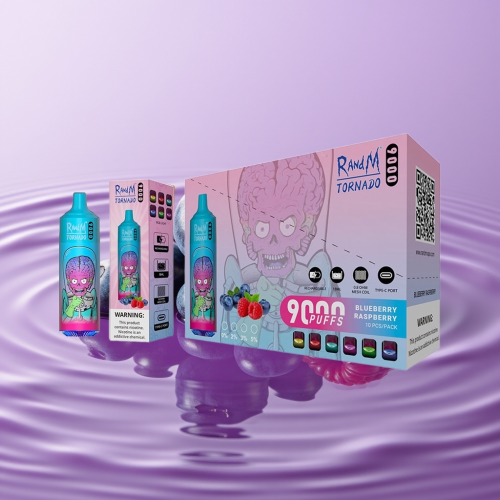 RandM Tornado 9000 Puffs - توت أزرق وتوت العليق، 18 مل، شاشة RGB، 850 مللي أمبير