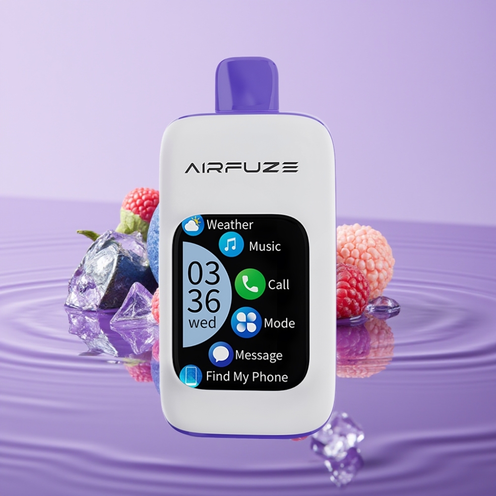 AirFuze Smart 30000 Puffs Disposable Pod - توت أزرق مثلج، شاشة تعمل باللمس، 5% نيكوتين، 900mAh