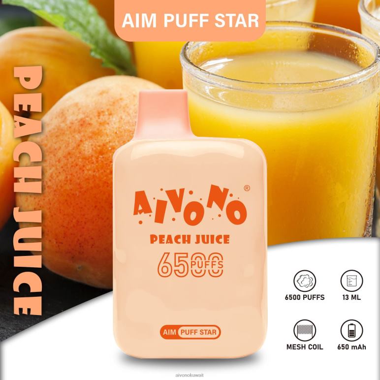 Aivono AIM PUFF STAR 6500 عصير الخوخ - RF62V289 Aivono Kuwait