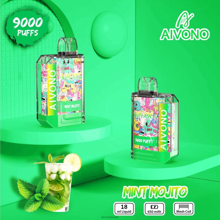 Aivono AIM XXL 9000 ملصق فم شفاف موهيتو النعناع - RF62V55 Aivono Vape Price