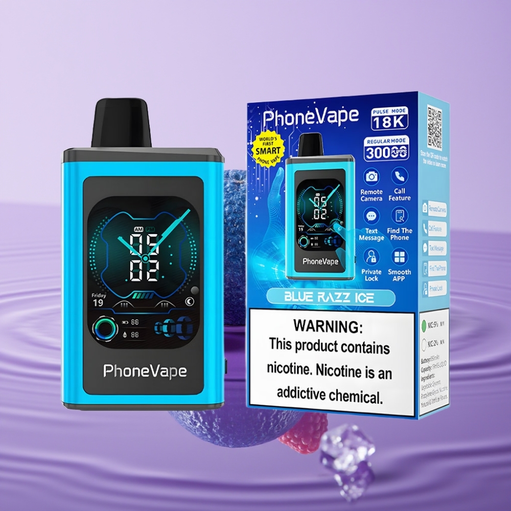 جهاز JNR PhoneVape 30000 نفث قابل للشحن مع بطارية 850mAh ونكهة Blue Razz Ice